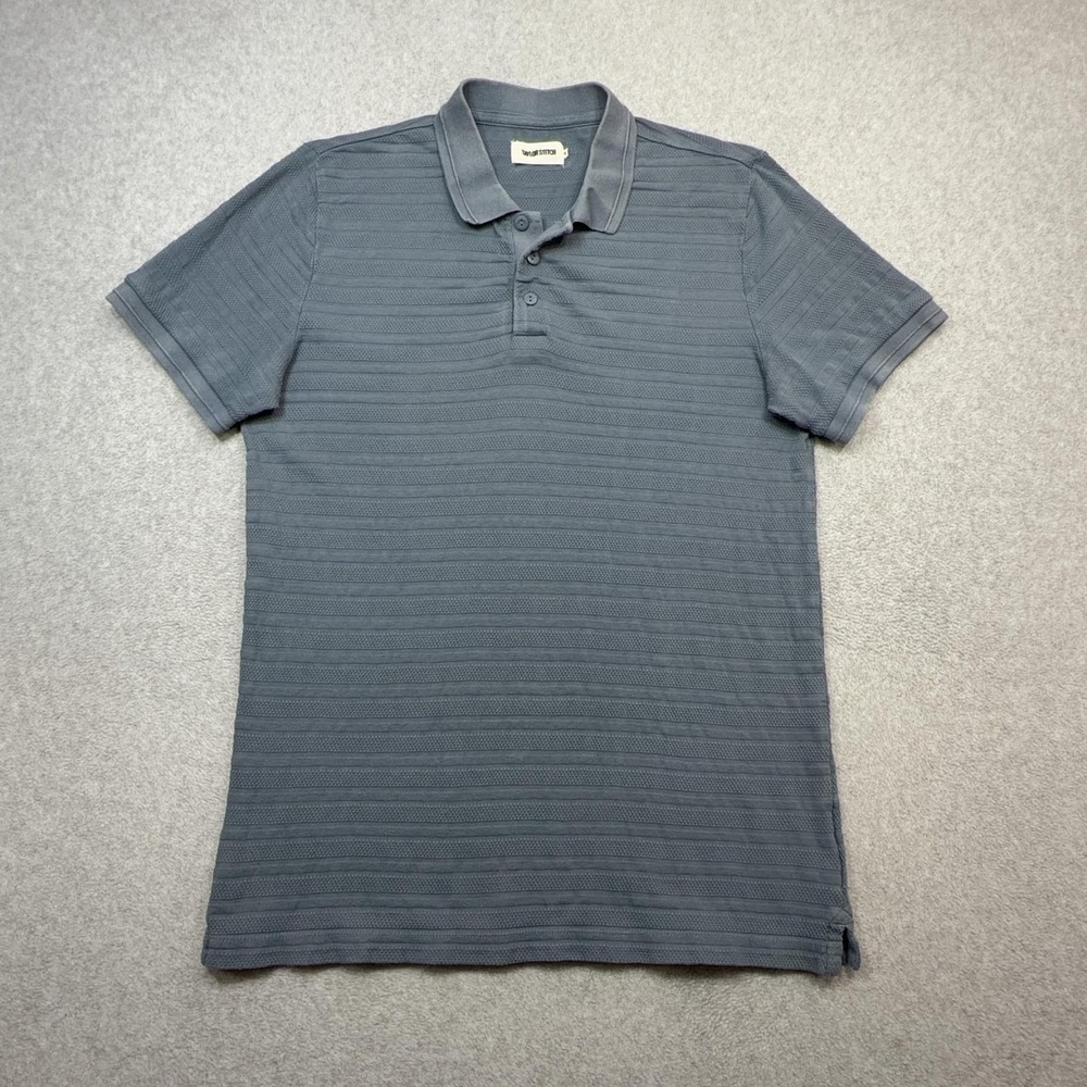 Taylor Stitch Polo Shirt Mens 40 Blue Stripe Organic Cotton Textured Knit Casual
